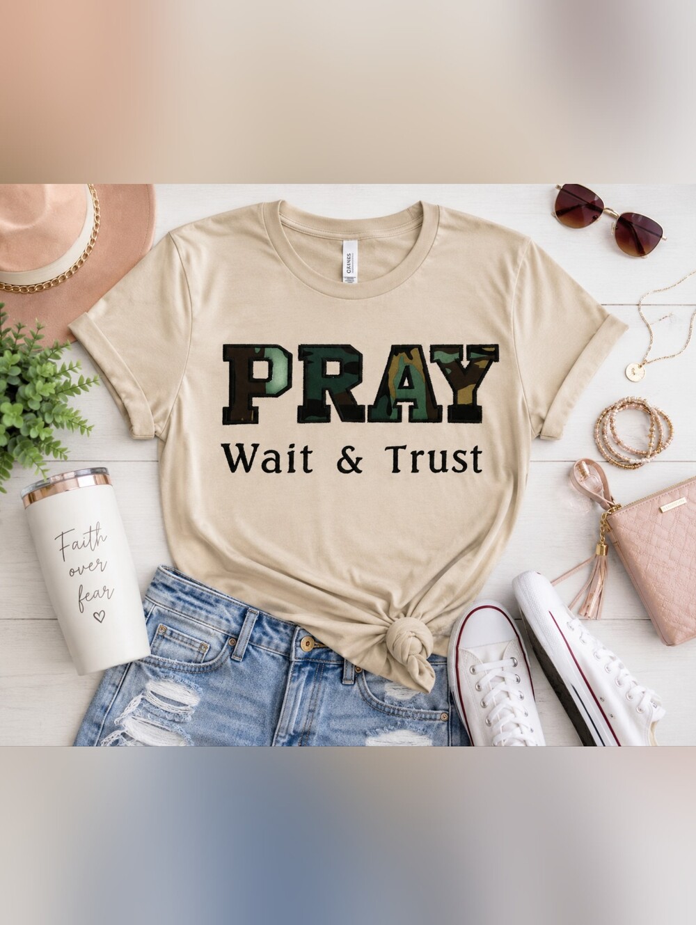 Prayer Wait & Trust Embroidered Shirt